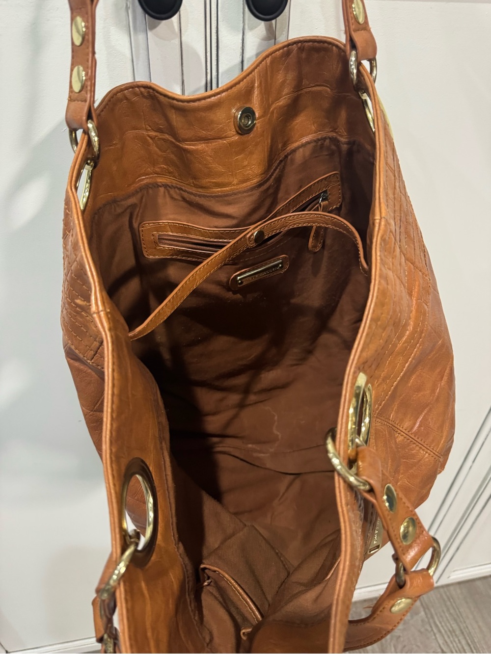 Steve Madden caramel Big bag faux croc leather tote travel bag Overnighter - Picture 6 of 8